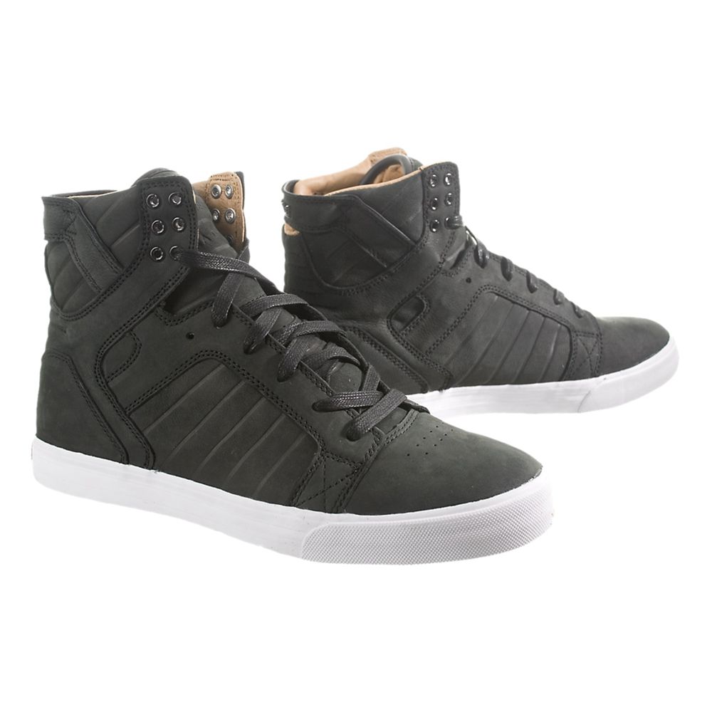 Baskets Montantes Supra SkyTop Noir Black Fog/Tan Pigskin Homme | DMQ-59995053